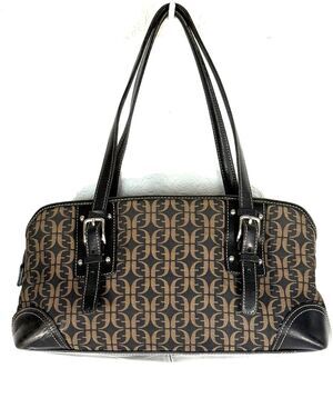 Fossil Brown Black Monogram Jacquard Leather Satchel Bag Y2K